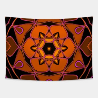 Cartoon Mandala Flower Orange Pink and Black Tapestry