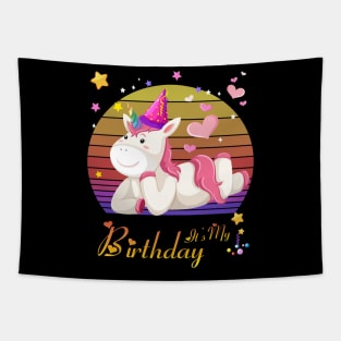 Retro Vintage It's My Birthday Girl Unicorn Gift Cute Idea birthday Tapestry