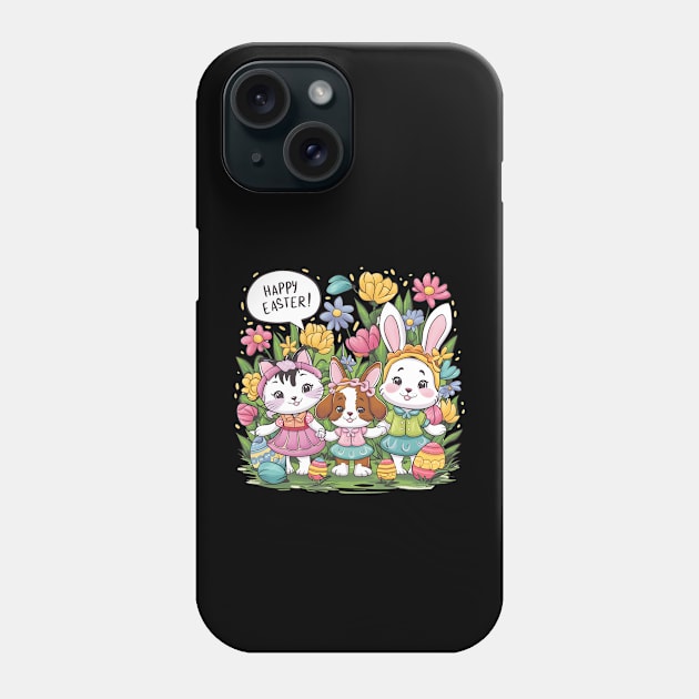 Happy Easter Bunny And Cat And Dog Mom Dad Boys Girls kids Phone Case by Pikalaolamotor