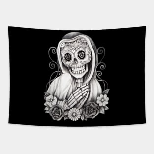 Santa muerte with flowers day of the dead. Tapestry