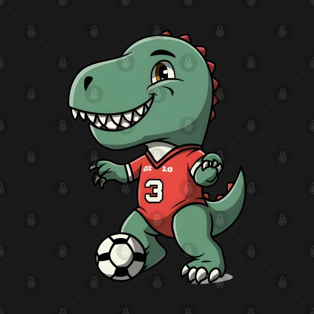 Green dinosaur playing football by Spaceboyishere