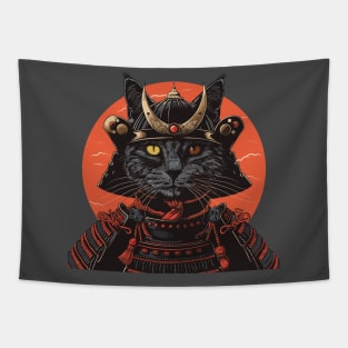 Retro Sunset Samurai Cat Katana Japanese Cat Art Tapestry