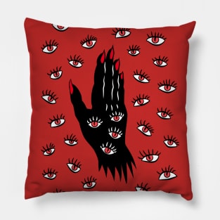 Horror Gothic Hand With Watching Eyes Pillow