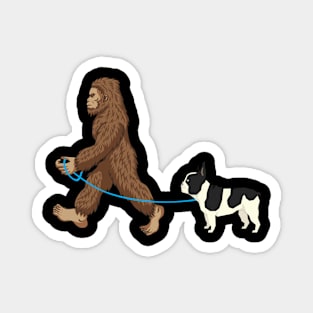 Bigfoot Dog Walk French Bulldog - Sasquatch Dog Lovers Magnet