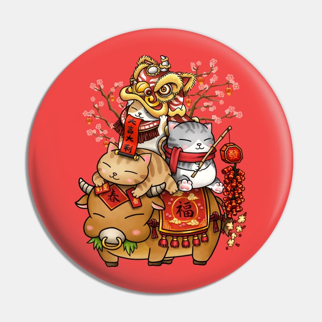 Chinese New Year Cats on Ox Pin by Takeda_Art