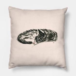 Cat Dreaming - peach background Pillow