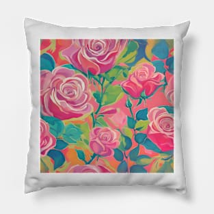 Preppy roses oil painting Pillow