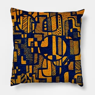 African Abstract Art Pattern Design - "Ndalu" - Orange and Blue Pillow