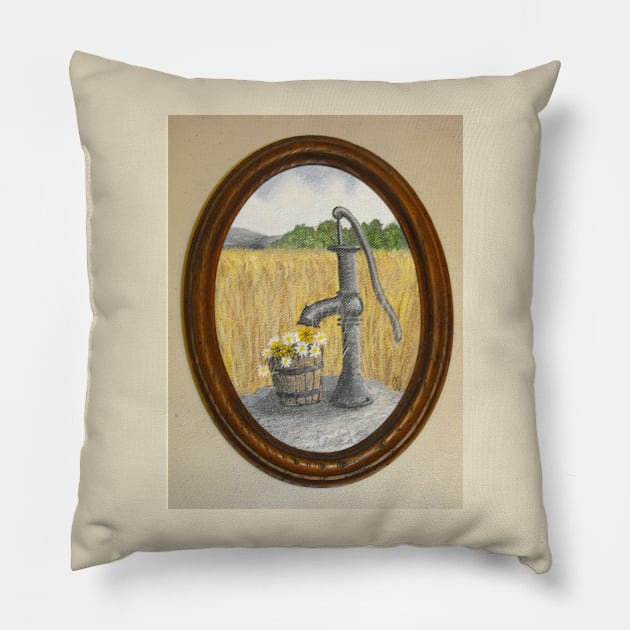 Old pump with flowers Pillow by Matt Starr Fine Art