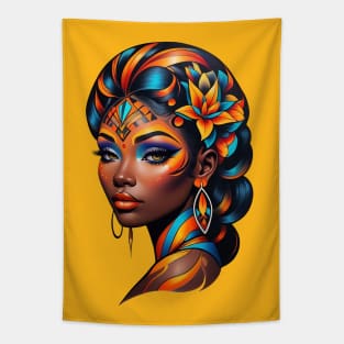 Black Woman Tribal Art retro vintage tattoo design Tapestry