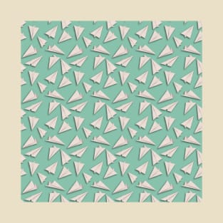 Paper Planes Pattern | White Green T-Shirt