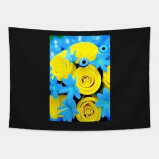 SUNNY YELLOW AND BLUE FLOWERS Tapestry