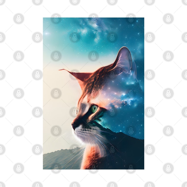 Galaxy Cat Double Exposure - Modern Digital Art by Ai-michiart