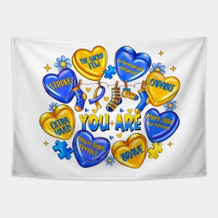 Down Syndrome Heart Candy, Down Syndrome Awareness, Love Down Syndrome Tapestry