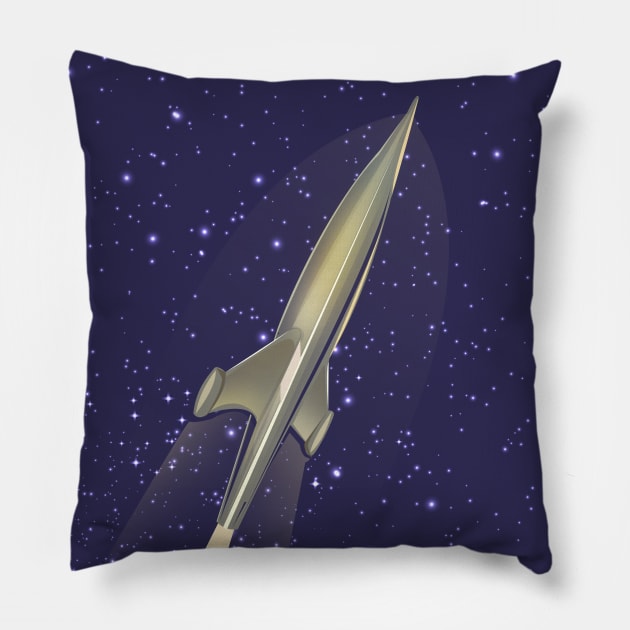 Vintage Space Rocket Pillow by nickemporium1