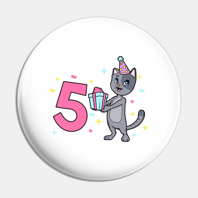 I am 5 with cat - girl birthday 5 years old Pin by Modern Medieval Design
