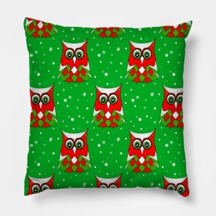 CHRISTMAS Owl Pattern Green Pillow