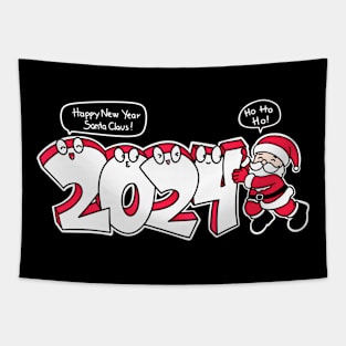 Funny Happy 2024 with Santa Claus Tapestry