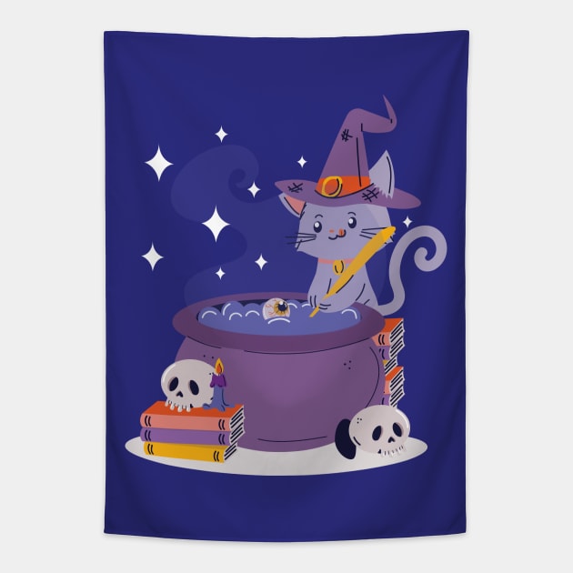 Kitty Cauldron Tapestry by machmigo