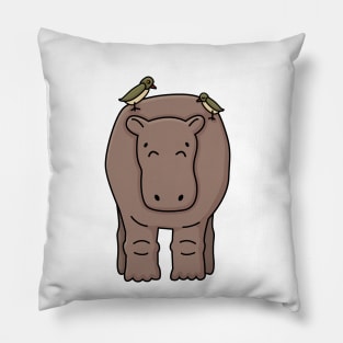 Brown outline cartoon gray kid hippo stands on the ground Pillow