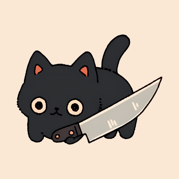 Cute Black Cat With Knife by Seraphine