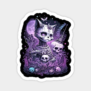 Pastel Goth Cat. Cute witchy goth cat and skulls Magnet