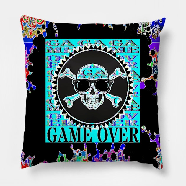 Game Over Blue Graphic Pillow by LowEndGraphics