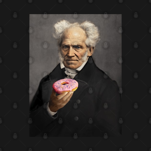 Arthur Schopenhauer with a pink sprinkle doughnut. by Luggnagg