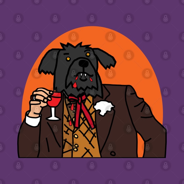 Halloween Horror Portrait Vampire Dog Drinking Wine by ellenhenryart