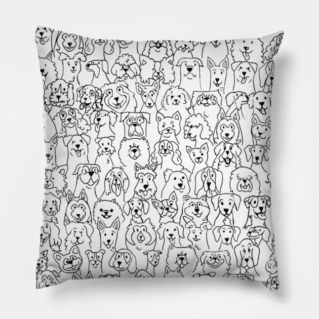 Dogs Dogs Dogs Pillow by Wandering Octopus Designs