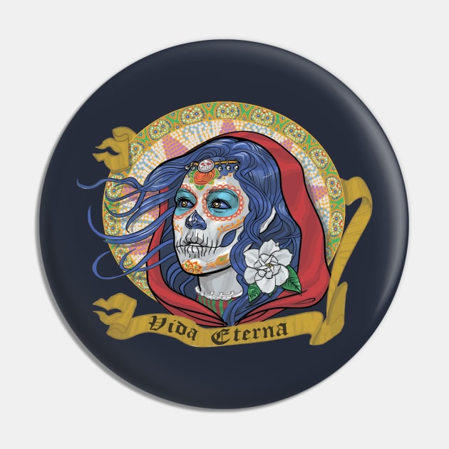 Blue Catrina Pin by AyotaIllustration