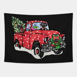 Black Labs Christmas Red Truck Tapestry