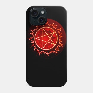 flaming pentagram pentacle in red and black Phone Case