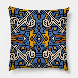 Beige Blue Aztec Pattern Indian Mexican Tribal Pillow