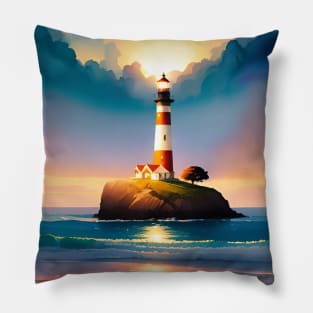 Sky And Lighthouse Landscape Pillow