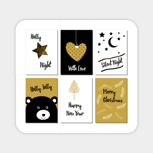 Merry Christmas cards - black, white and gold Magnet