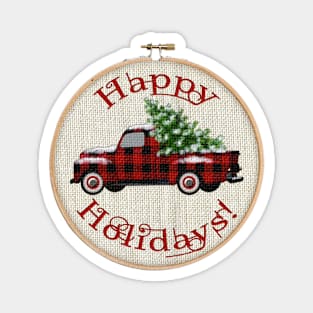 Vintage Truck Happy Holidays! | Embroidery Hoop Magnet