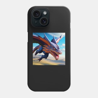 Blue and Orange Dragon with Wings Flying Through Sky Phone Case