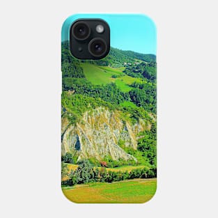 Scenery from Castignano with a hill of ravines and green colours, a valley and the Sibillini Phone Case