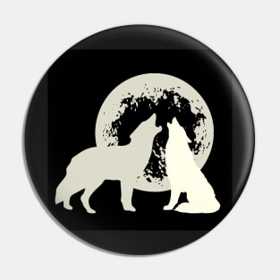 Howling wolves moonlit silhouette Pin