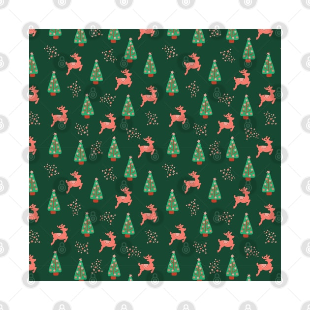 Pink and Green Reindeer Forest by Sandra Hutter Designs
