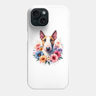 A bull terrier with beautiful colorful flowers Phone Case