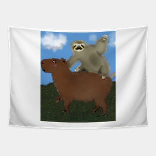 Sloth riding Capybara Tapestry