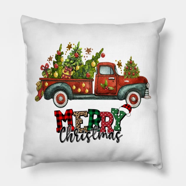 Vintage Wagon Christmas T-Shirt - Tree on Car Xmas Merry Christmas Gift Pillow by peskybeater