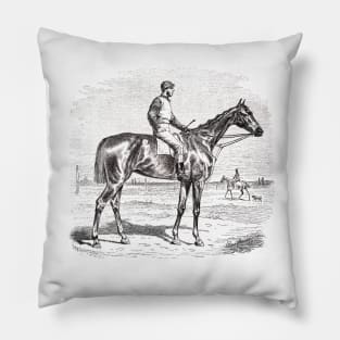 Thoroughbred Racehorse Black & White Illustration Pillow