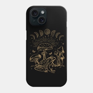 Frog Under Mushroom and Moon, Dark Academia Cottagecore Toad and Butterfly Phone Case