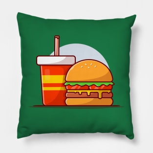 Burger And Soda Cartoon Vector Icon Illustration (8) Pillow