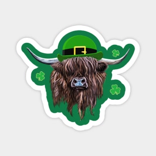 Scottish Highland Cow St Patrick's Day Derby Hat Magnet