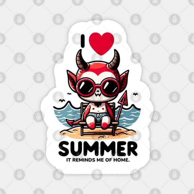 Cute Baby Devil Sitting On Chair At Beach I Love Summer Magnet by creative