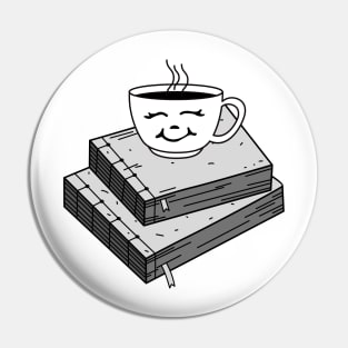 Cute Black and White Coffee Sitting on Books Pin